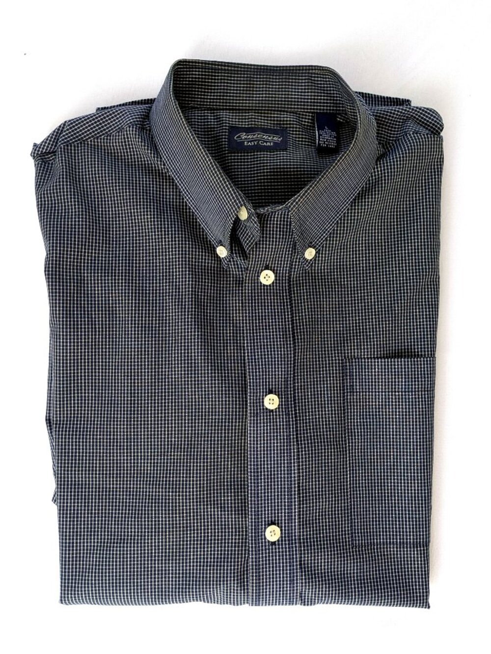 Consensus Easy Care Shirt - Men's L - Navy Checkered Button Up Long Sleeve